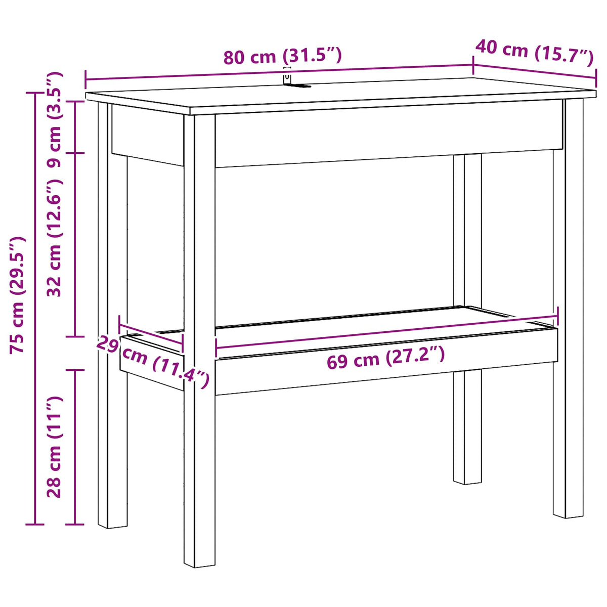 Konsolbord VoksBrun 80 x 40 x 75 cm Massivt fyrretræ