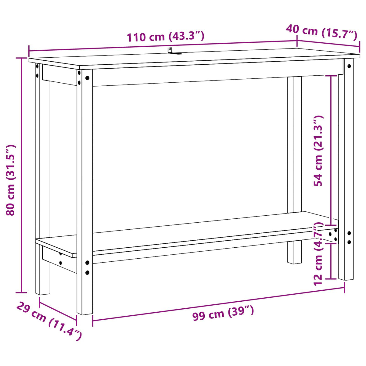 Konsolbord VoksBrun 110 x 40 x 80 cm Massivt fyrretræ