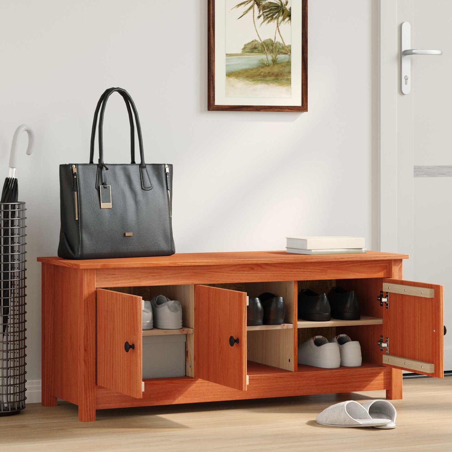 Sko skab VoksBrun 110 x 38 x 45,5 cm Massivt fyrretræ