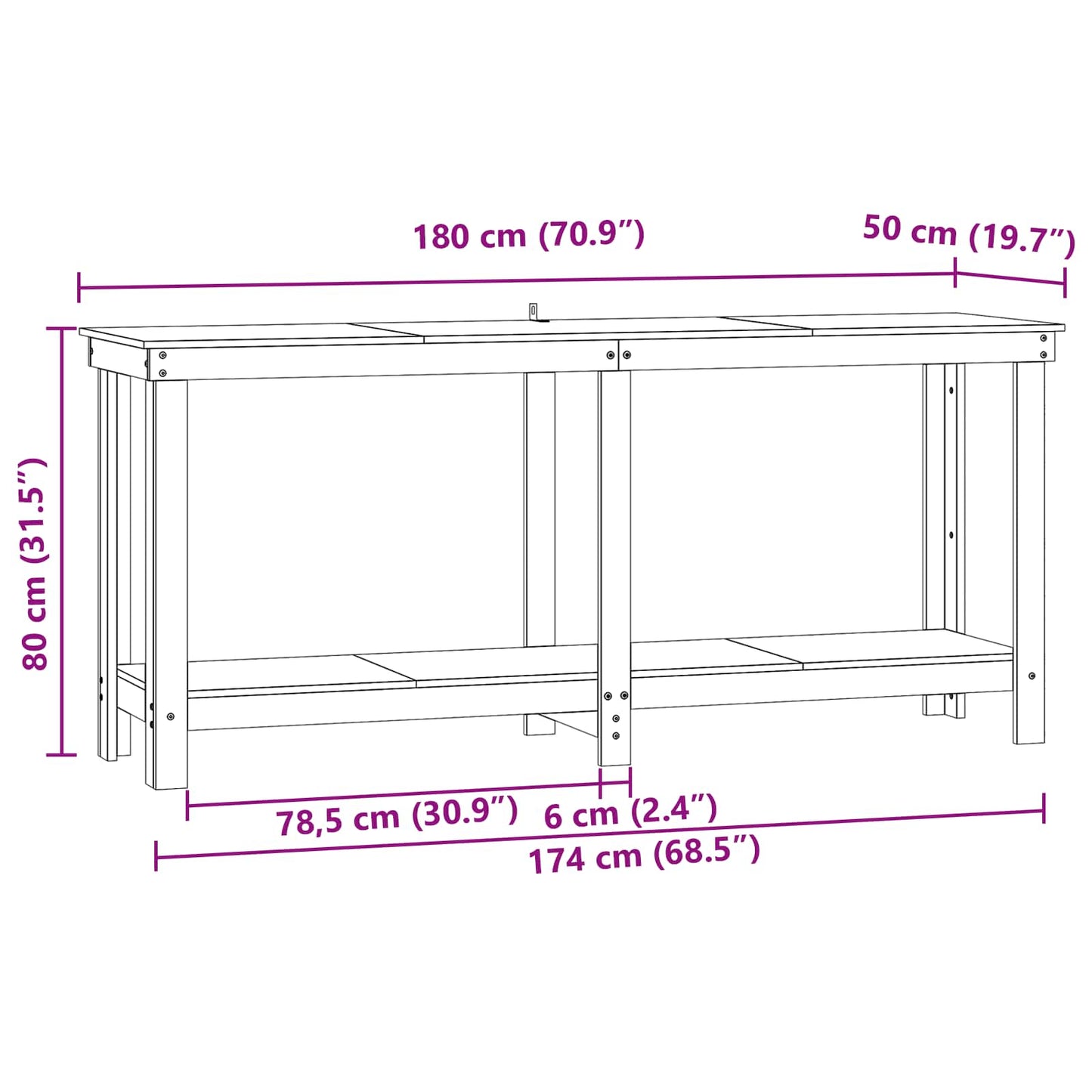 Arbejdsbænk VoksBrun 180 x 50 x 80 cm Massivt fyrretræ