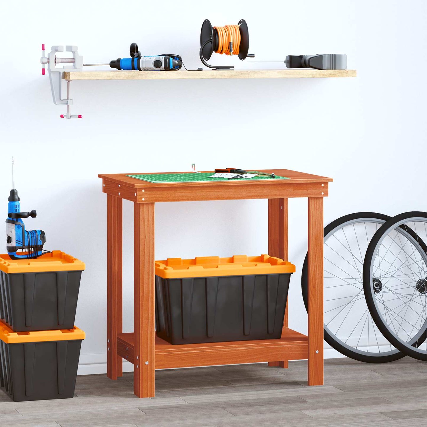 Arbejdsbænk med hylde VoksBrun 80 x 50 x 80 cm Massivt fyrretræ
