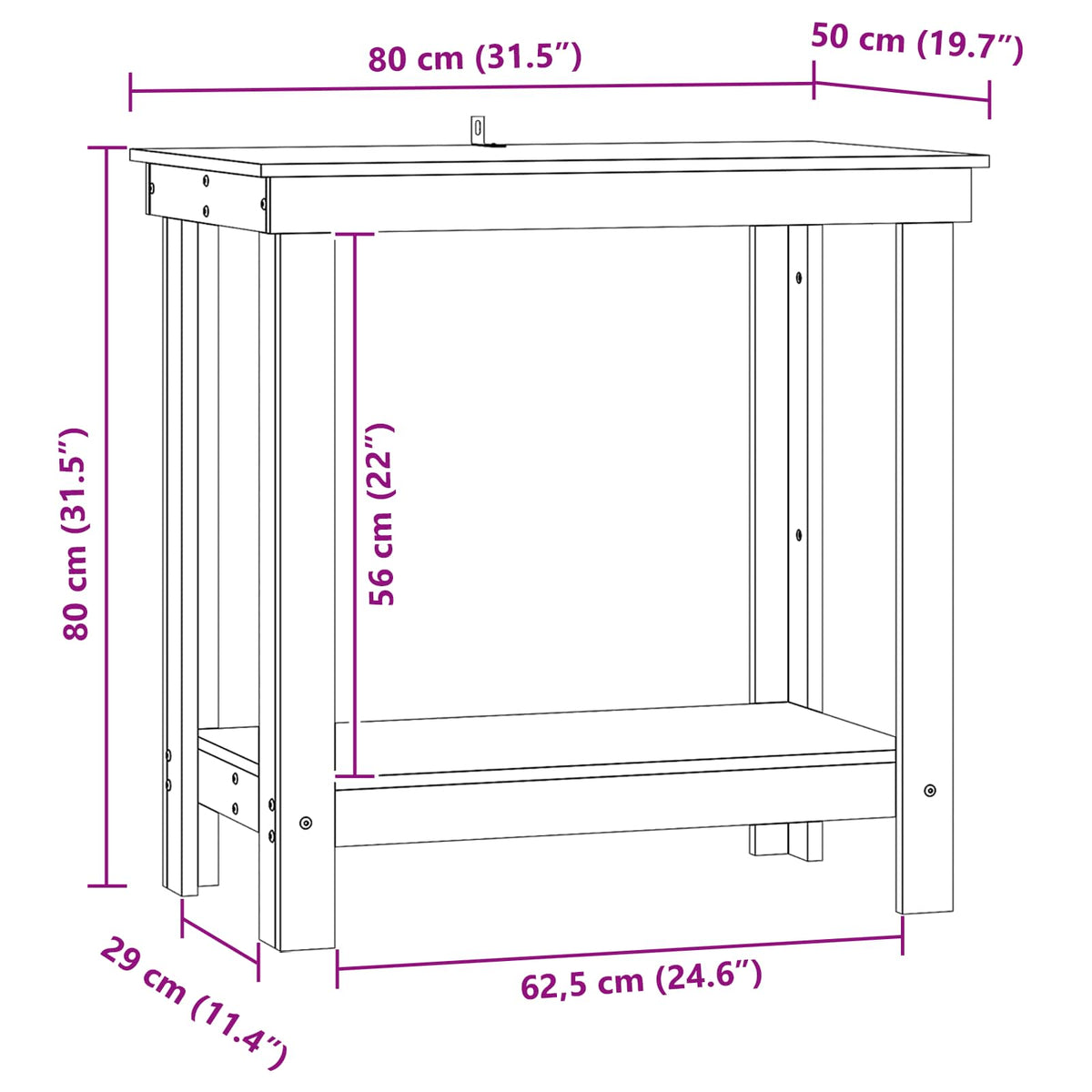 Arbejdsbænk med hylde VoksBrun 80 x 50 x 80 cm Massivt fyrretræ
