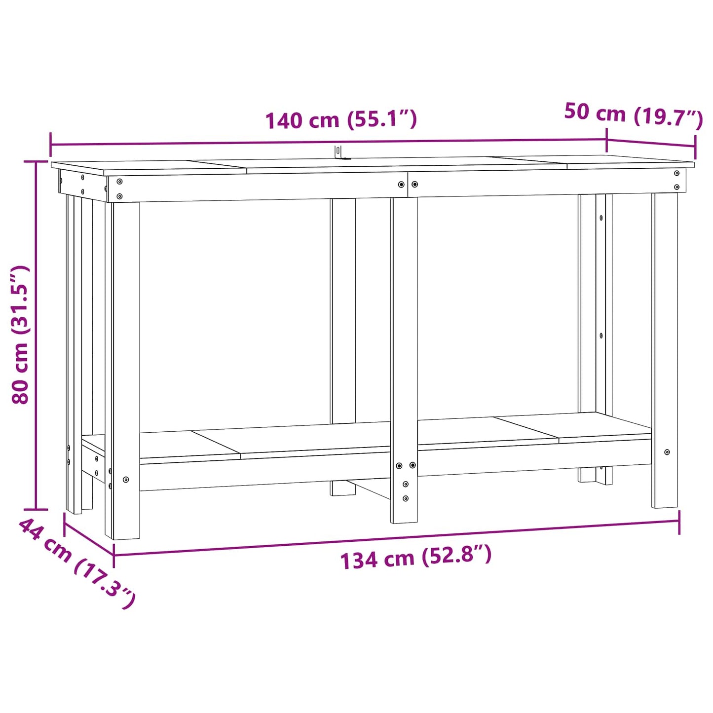 Arbejdsbænk VoksBrun 140 x 50 x 80 cm Massivt fyrretræ