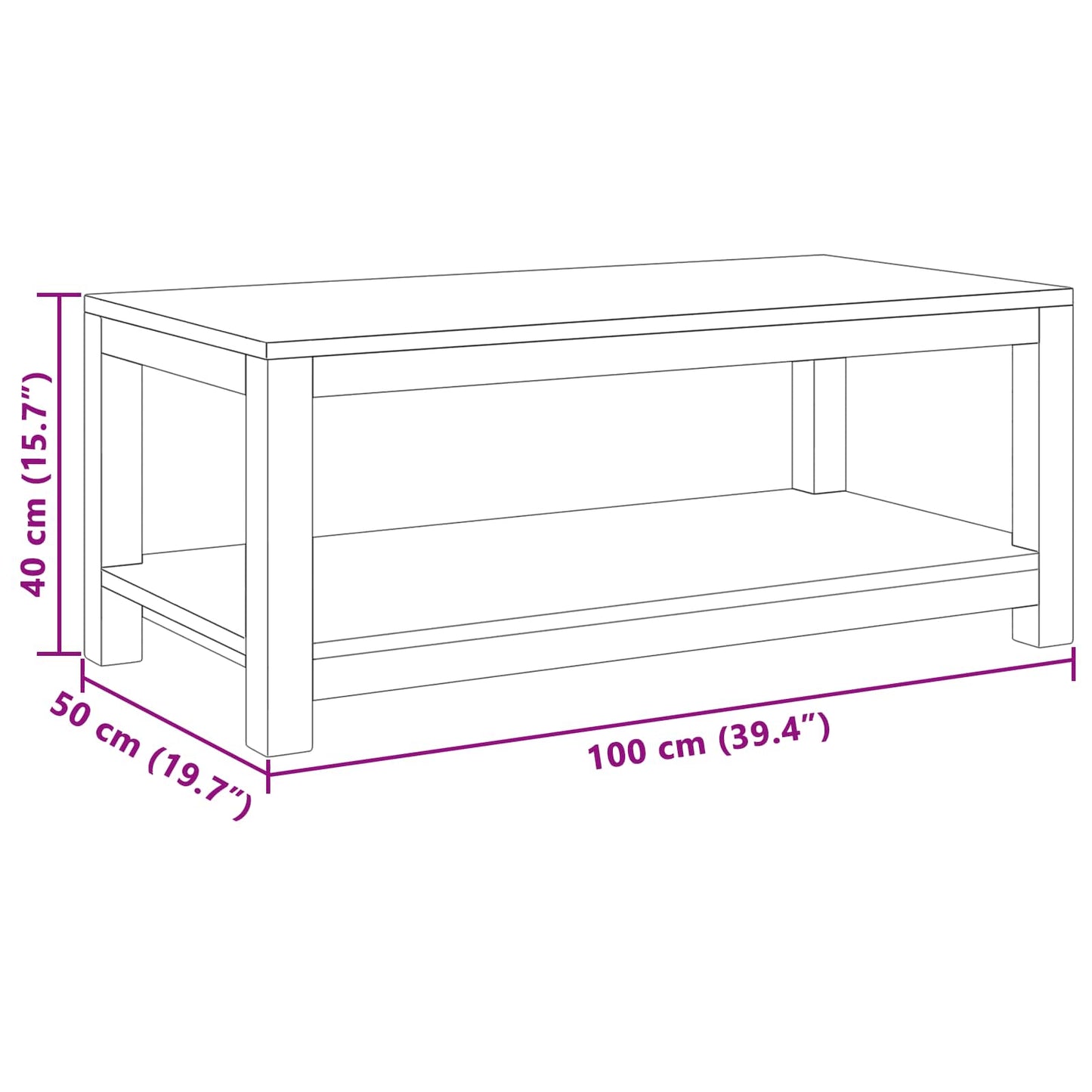 Sofabord Naturfarvet 100 x 50 x 40 cm Massiv Teaktræ