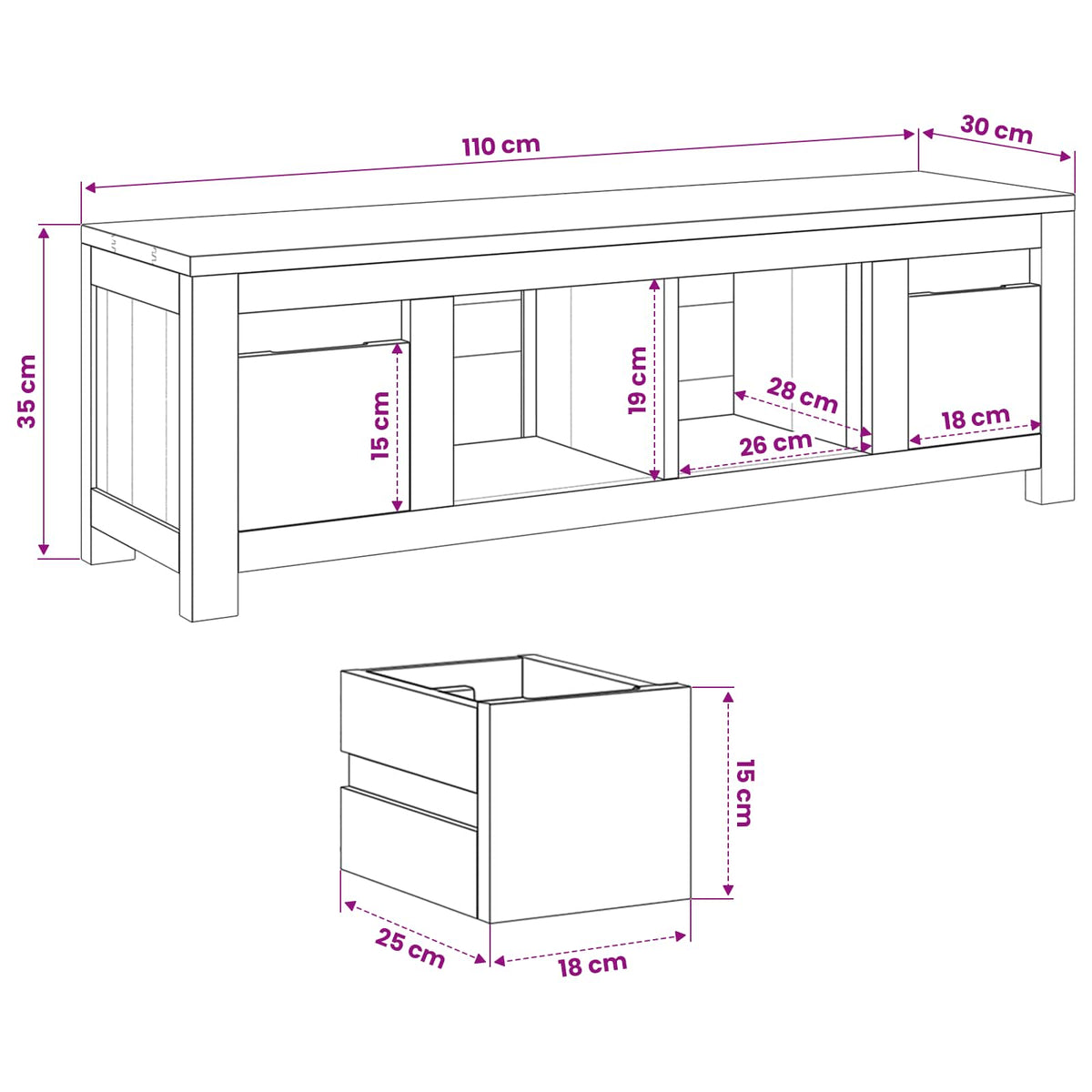 TV-skab 110 x 30 x 35 cm Naturfarvet Massiv Teaktræ