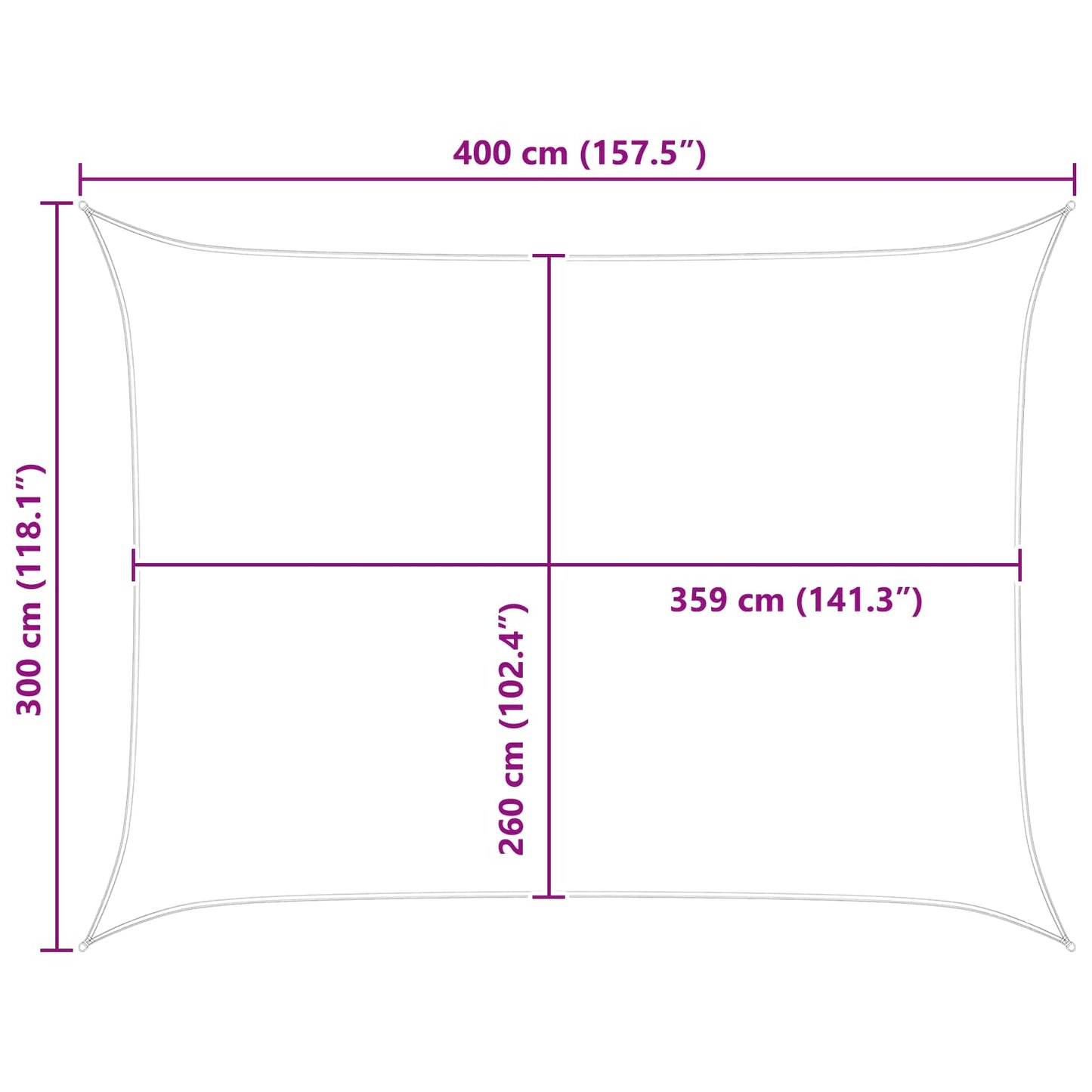 Solskygge sejl Lys Grå og Hvid 4 × 3 m 100% polyester Oxford