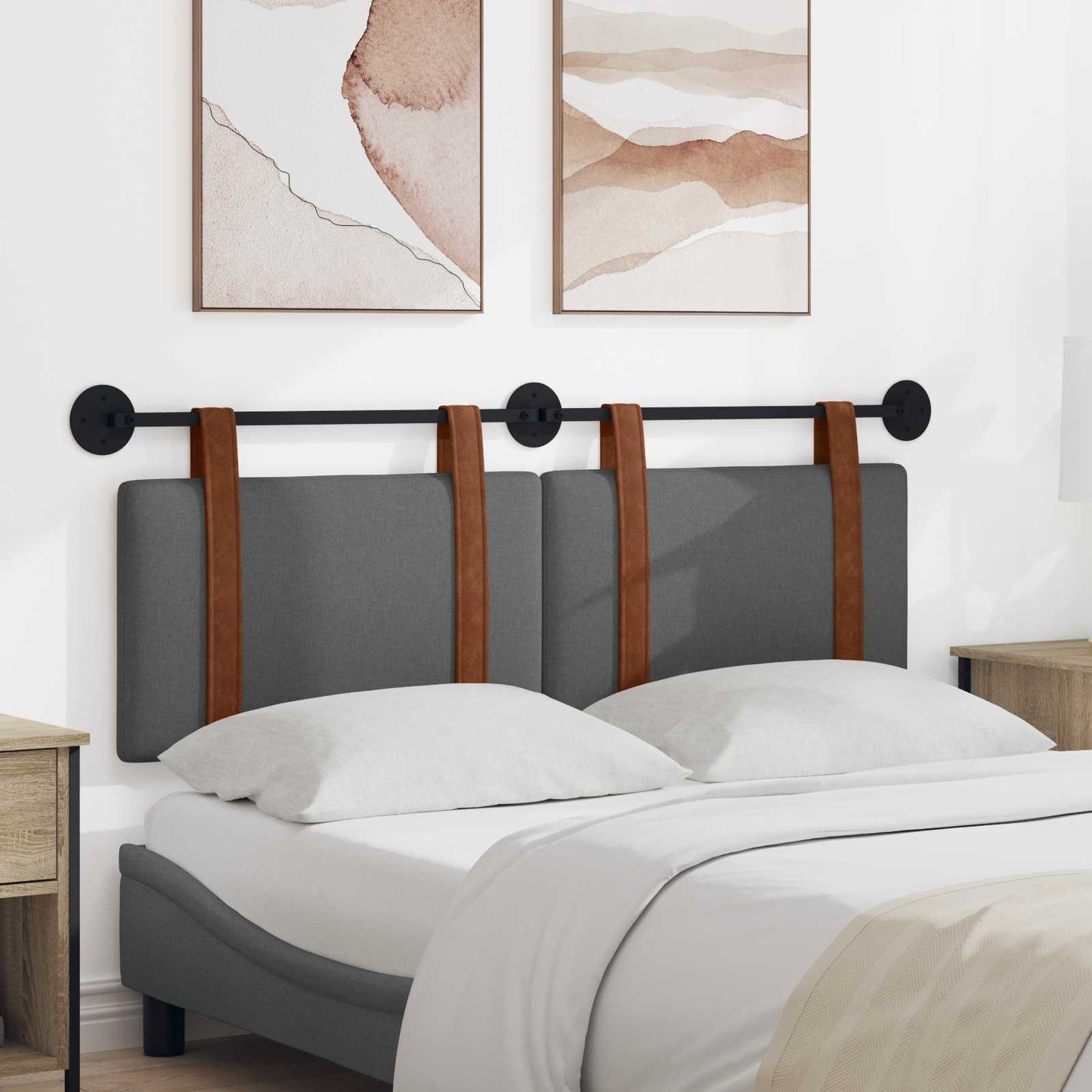 Hængende Hovedgavl Ensfarvet Mørkegrå 130 x 55 x 5 cm Antik PU