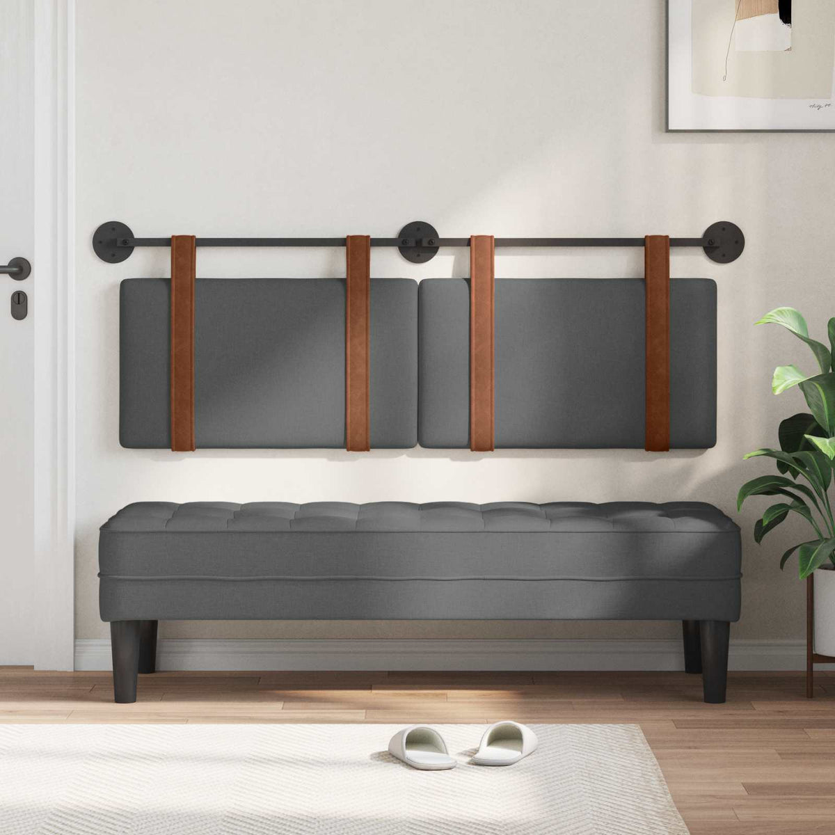 Hængende Hovedgavl Ensfarvet Mørkegrå 130 x 55 x 5 cm Antik PU
