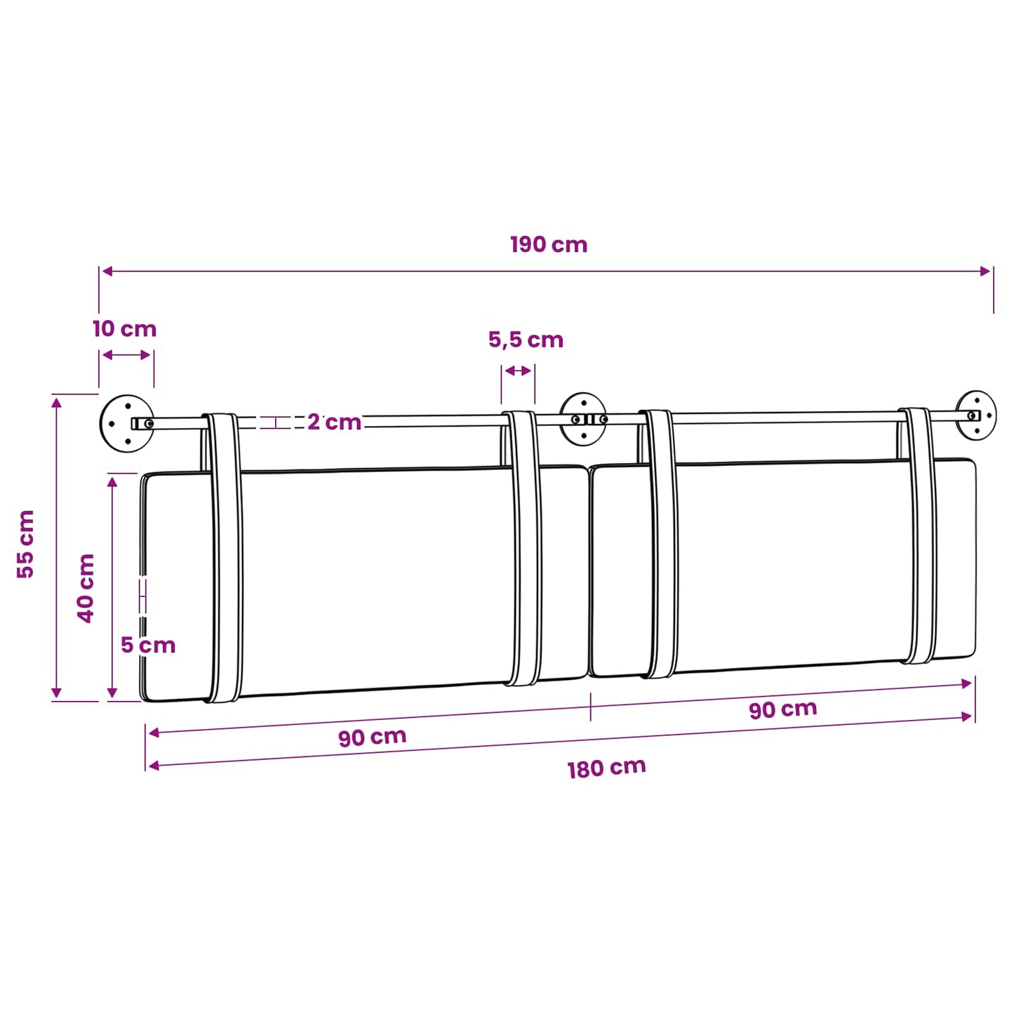 Hængende sengegavl Sort Antik PU