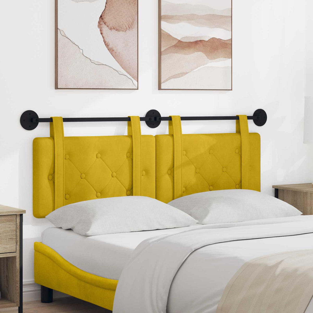 Hængende sengegavl Gul Fløjl