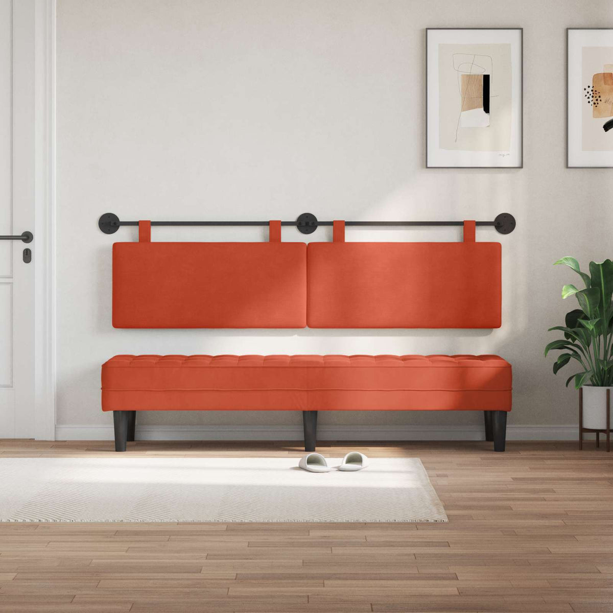 Hængende sengegavl Rød orange Velourstof