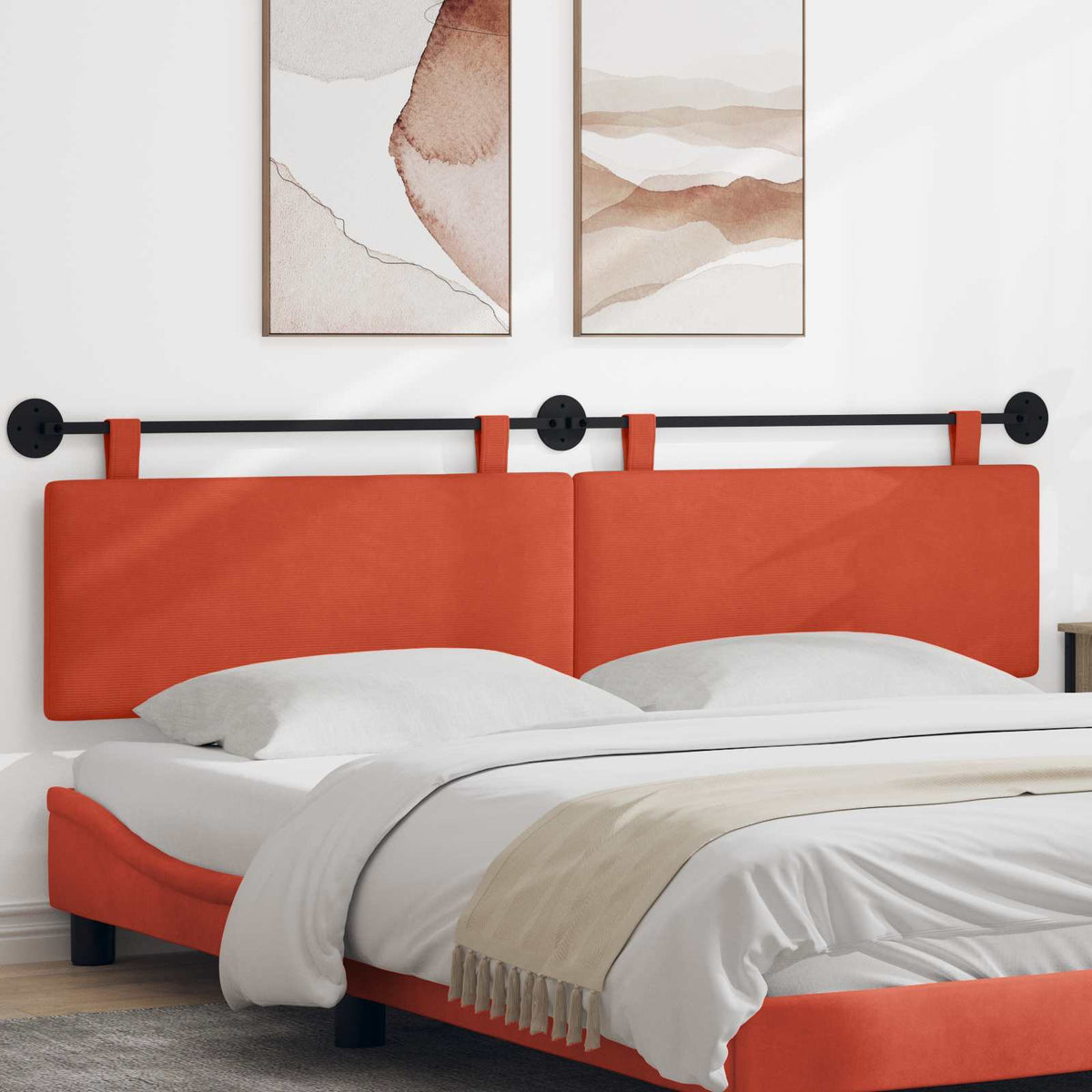 Hængende sengegavl Rød orange Velourstof