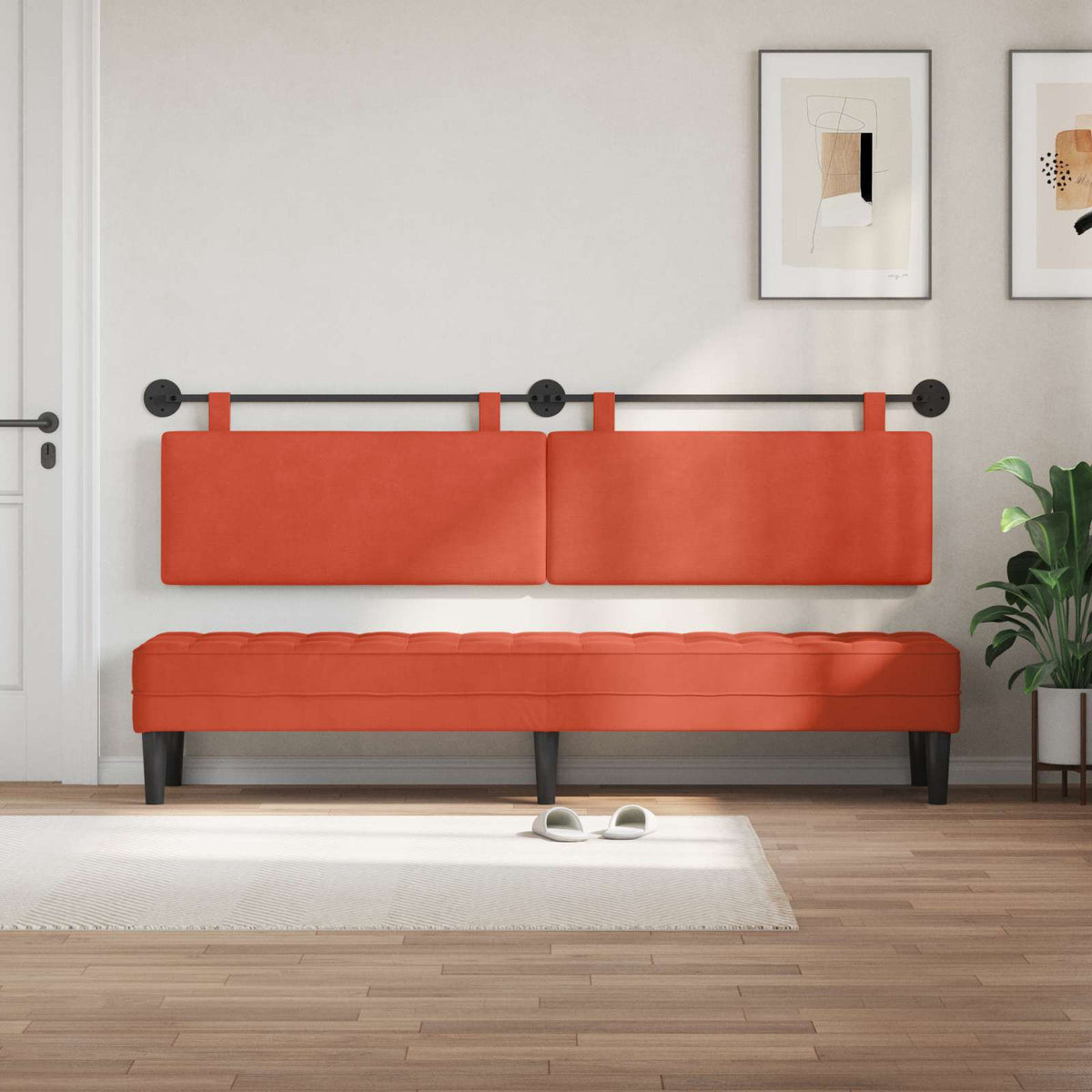 Hængende sengegavl Rød orange Velourstof