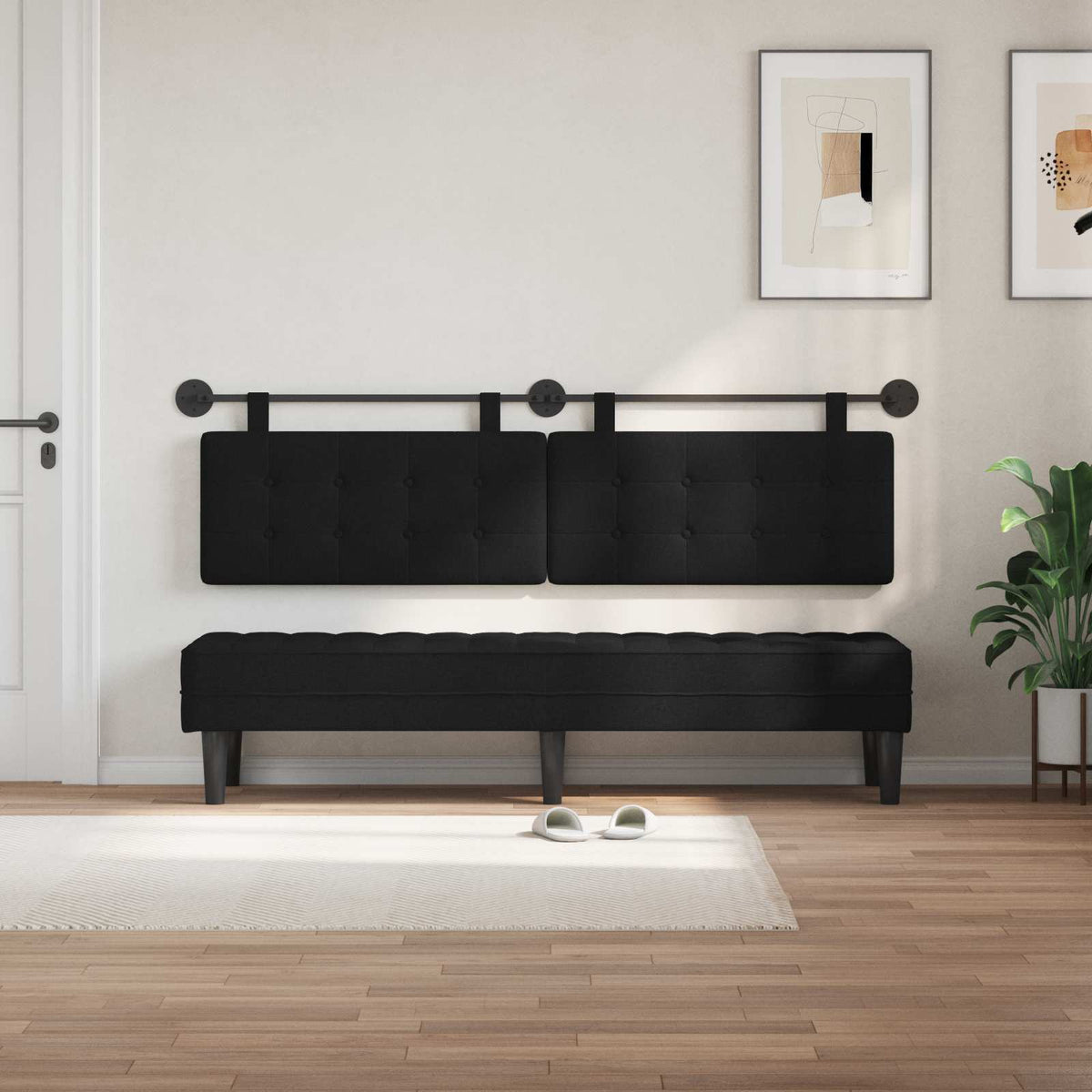Hængende sengegavl Sort Stof