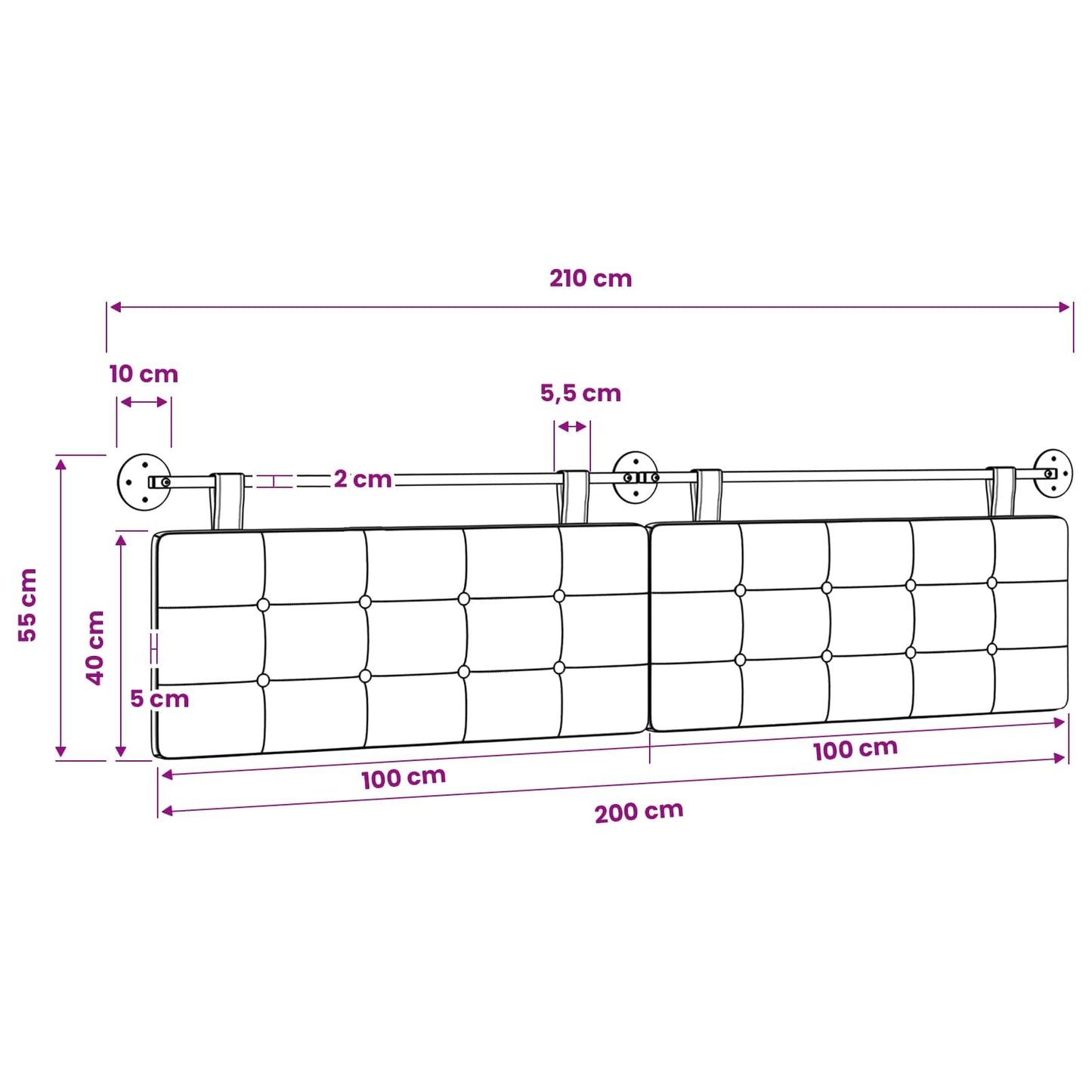 Hængende sengegavl Skygrå Stof