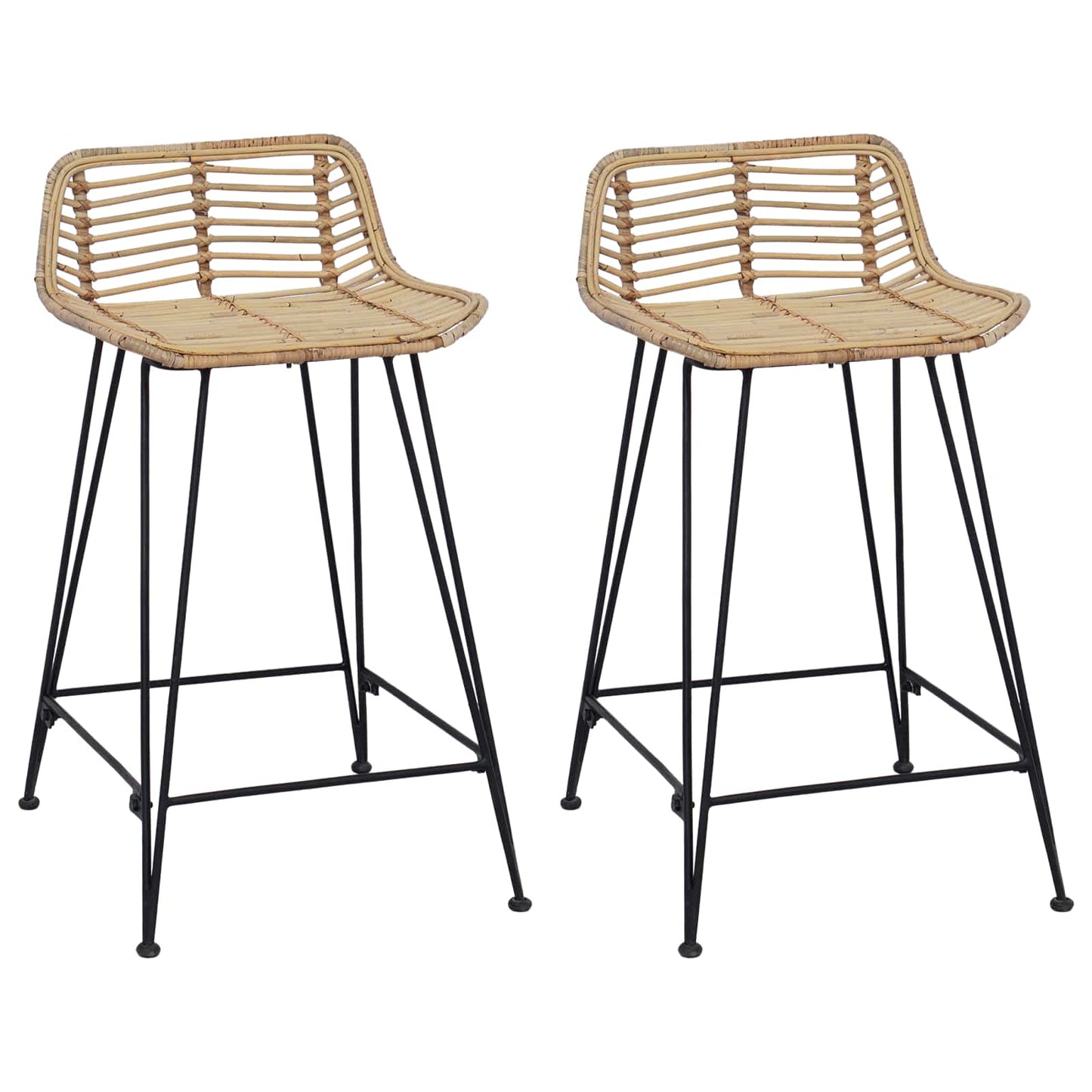Barbænk 2 stk. Naturfarvet 44 x 45 x 76 cm Rattan og Stål