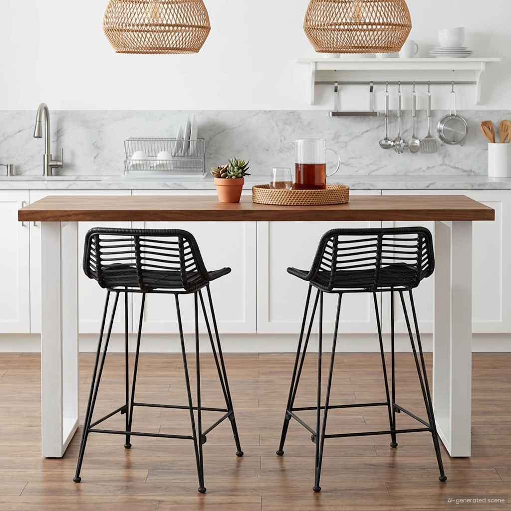 Barbænk 2 stk. Sort 44 x 45 x 76 cm Rattan og Stål