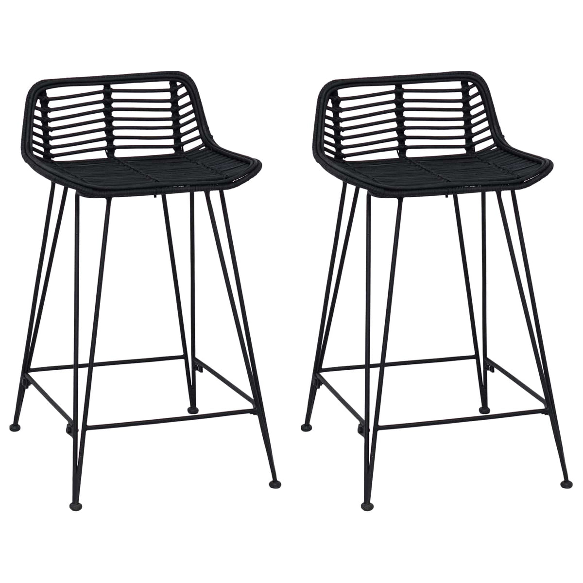 Barbænk 2 stk. Sort 44 x 45 x 76 cm Rattan og Stål