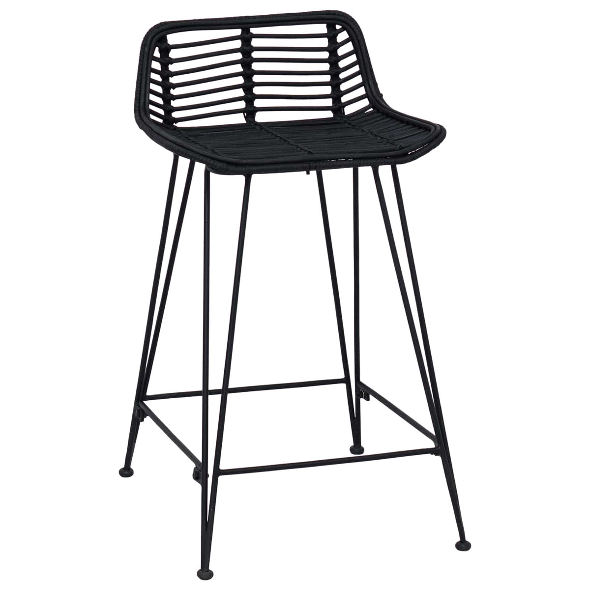 Barbænk 2 stk. Sort 44 x 45 x 76 cm Rattan og Stål