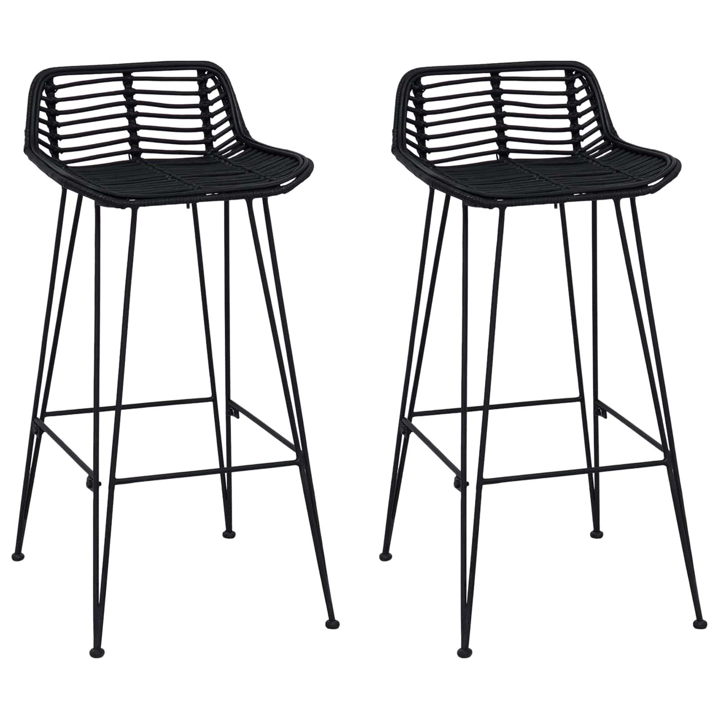 Barbænk 2 pcs Sort 44 x 46 x 91 cm Rattan og Stål