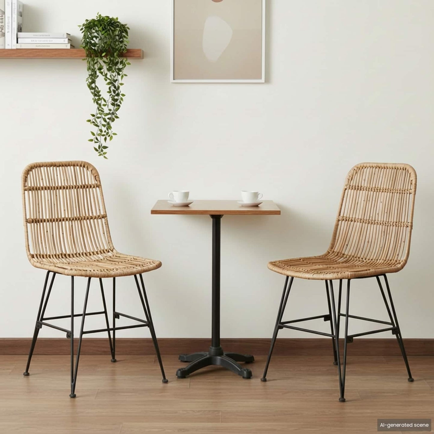 Spisestol 2 stk. Rattan og Stål Naturfarvet 41 x 55 x 85 cm