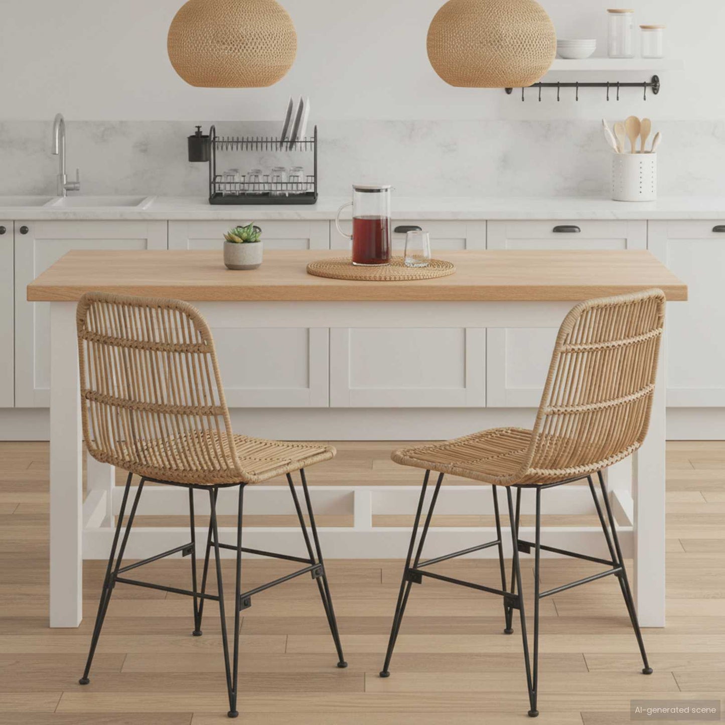 Spisestol 2 stk. Rattan og Stål Naturfarvet 41 x 55 x 85 cm