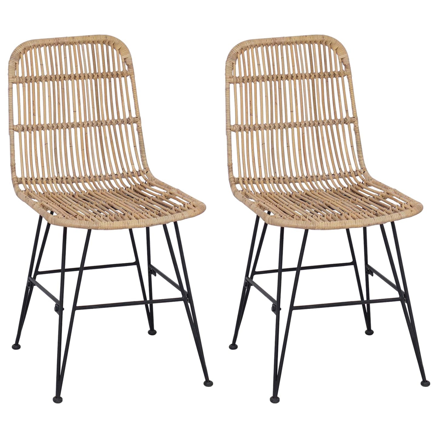 Spisestol 2 stk. Rattan og Stål Naturfarvet 41 x 55 x 85 cm