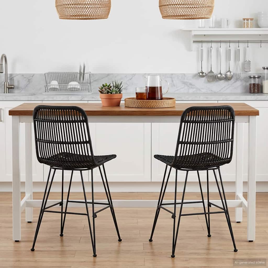 Spisestol 2 stk. Rattan og Stål Sort 41 x 55 x 85 cm
