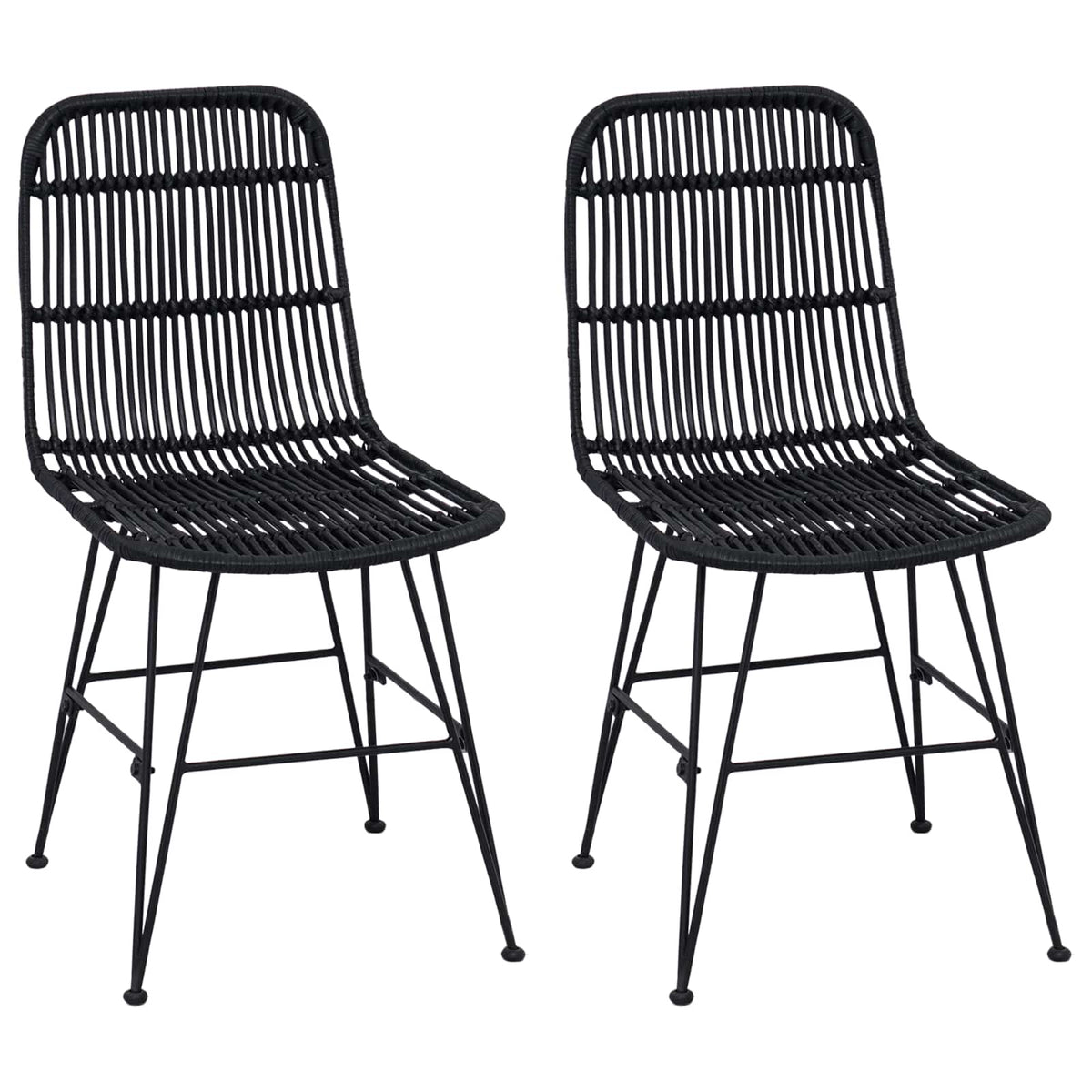 Spisestol 2 stk. Rattan og Stål Sort 41 x 55 x 85 cm