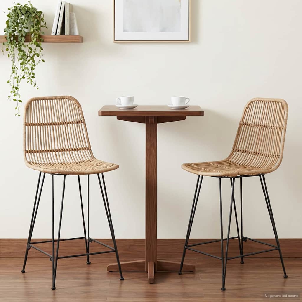Barbænk 2 stk. Naturfarvet 44 x 54 x 96 cm Rattan og Stål