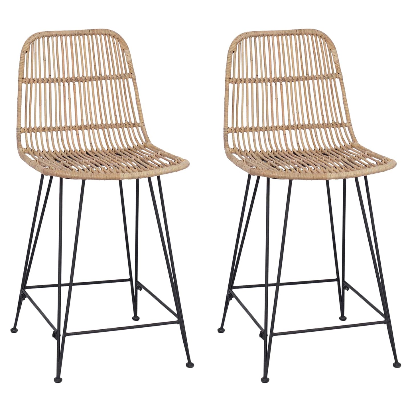 Barbænk 2 stk. Naturfarvet 44 x 54 x 96 cm Rattan og Stål