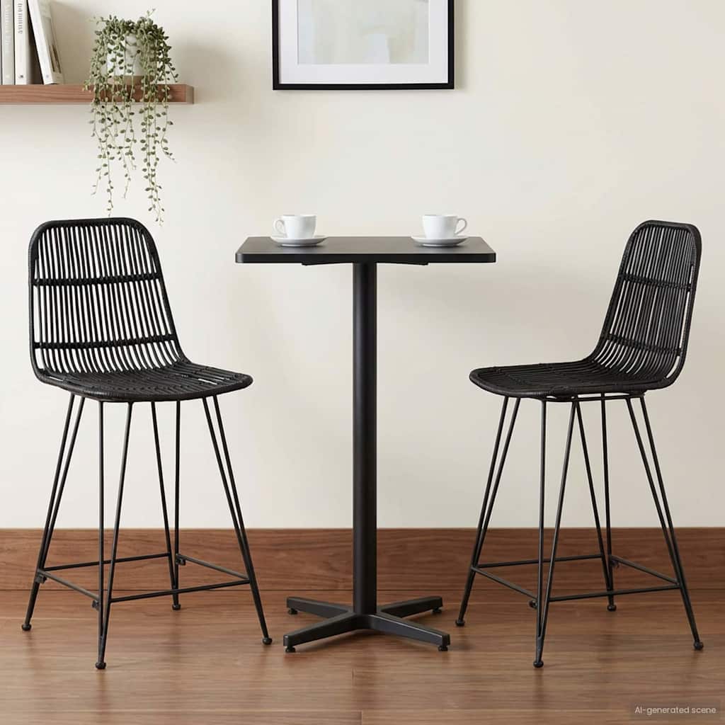 Barbænk 2 stk. Sort 44 x 54 x 96 cm Rattan og Stål
