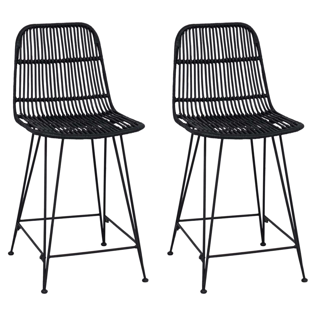 Barbænk 2 stk. Sort 44 x 54 x 96 cm Rattan og Stål