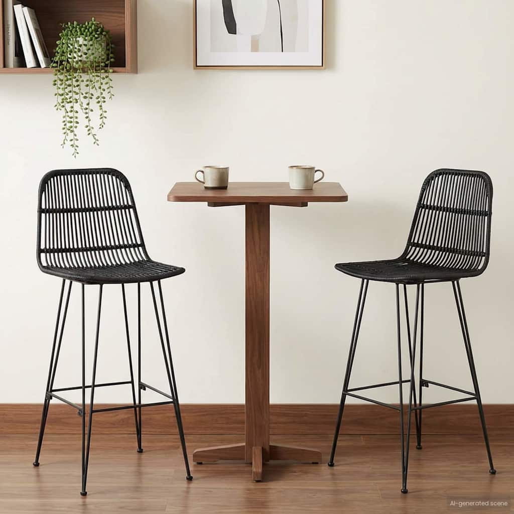 Barbænk 2 stk. Sort 44 x 55 x 109 cm Rattan og Stål