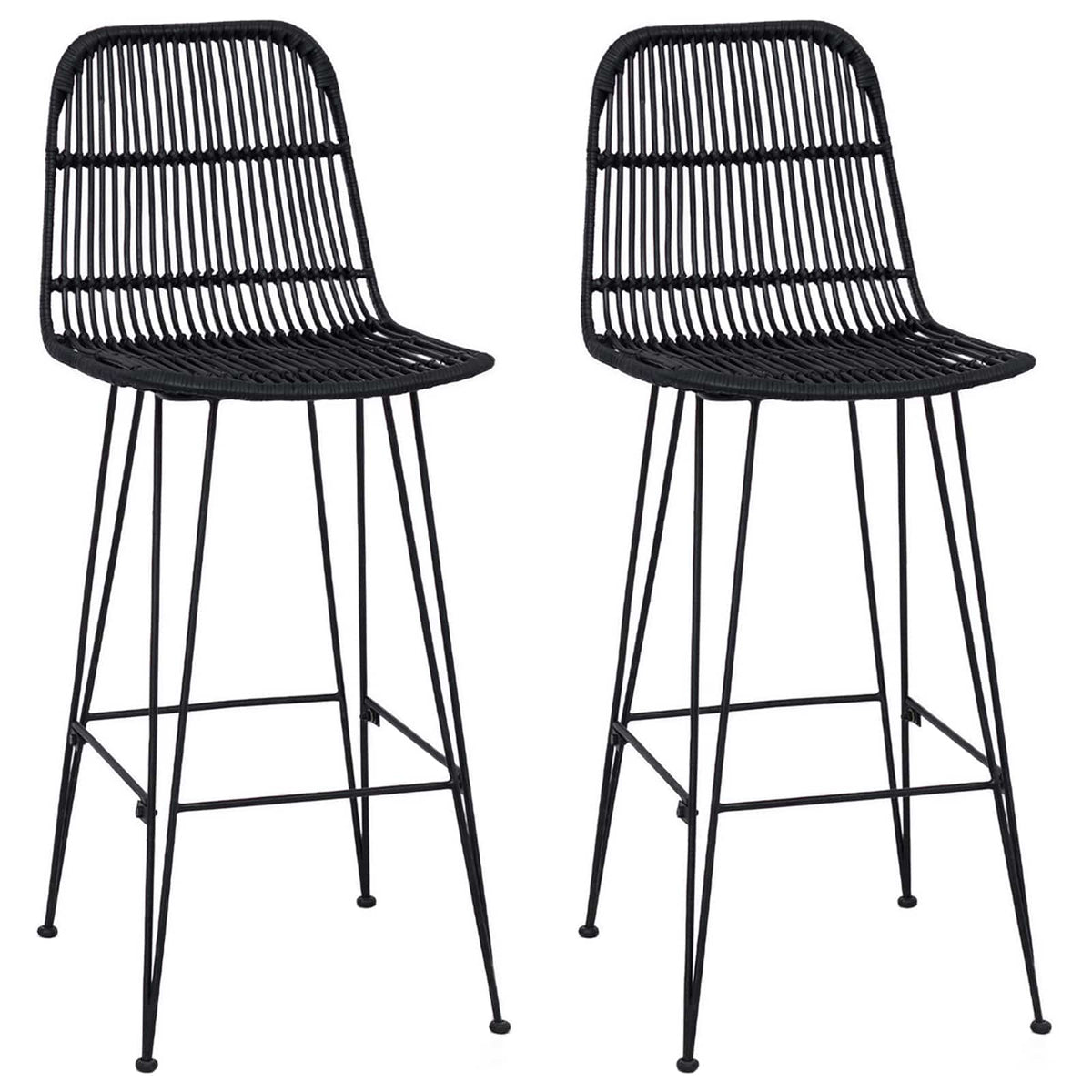 Barbænk 2 stk. Sort 44 x 55 x 109 cm Rattan og Stål