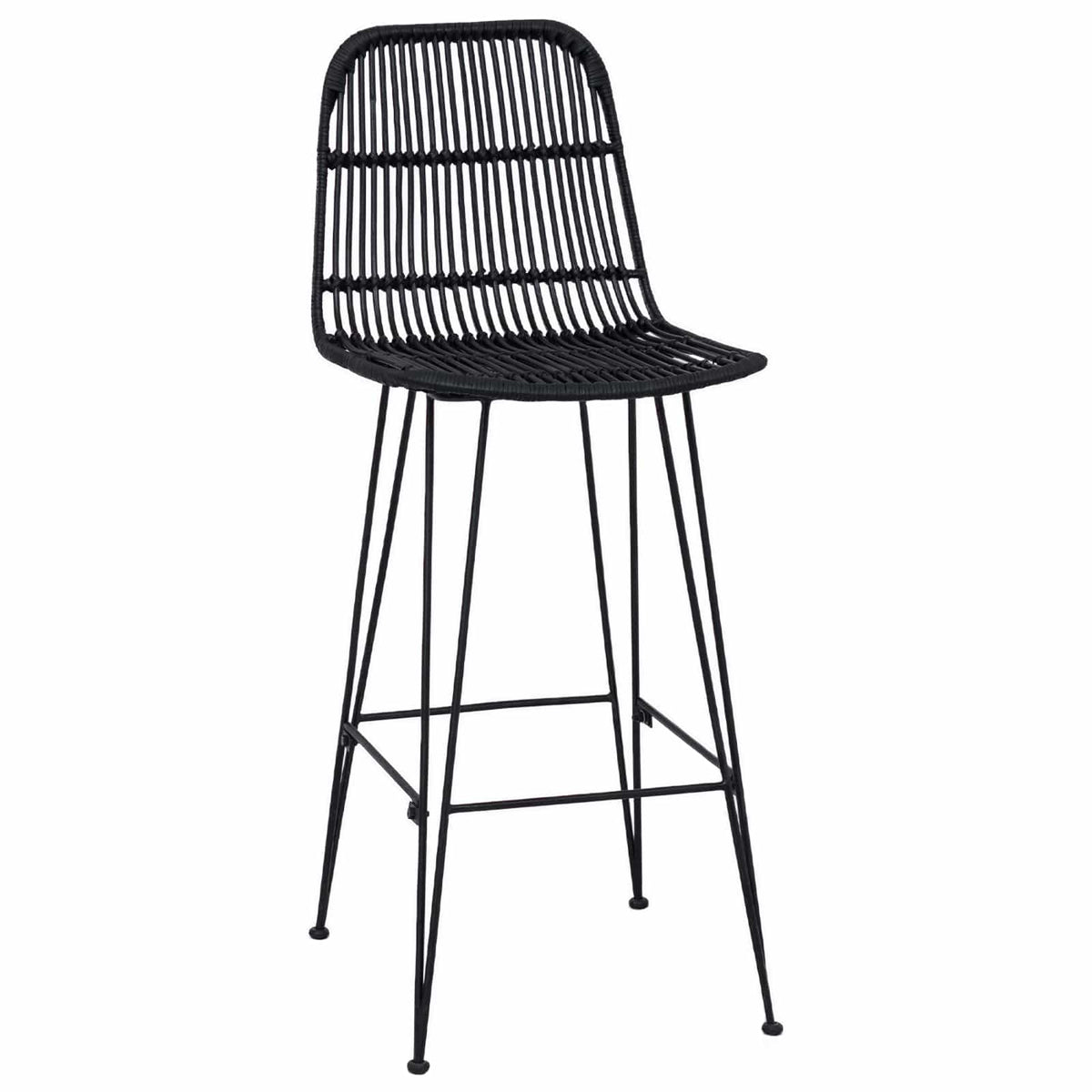 Barbænk 2 stk. Sort 44 x 55 x 109 cm Rattan og Stål
