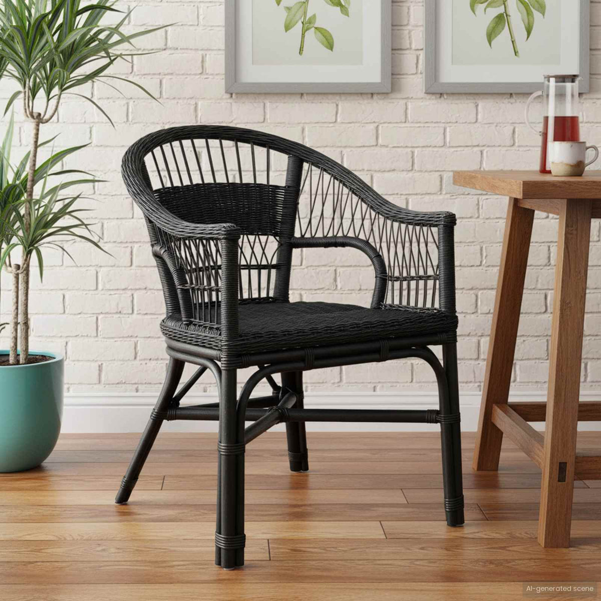 Staplestol Rattan Sort 60 x 60 x 81 cm