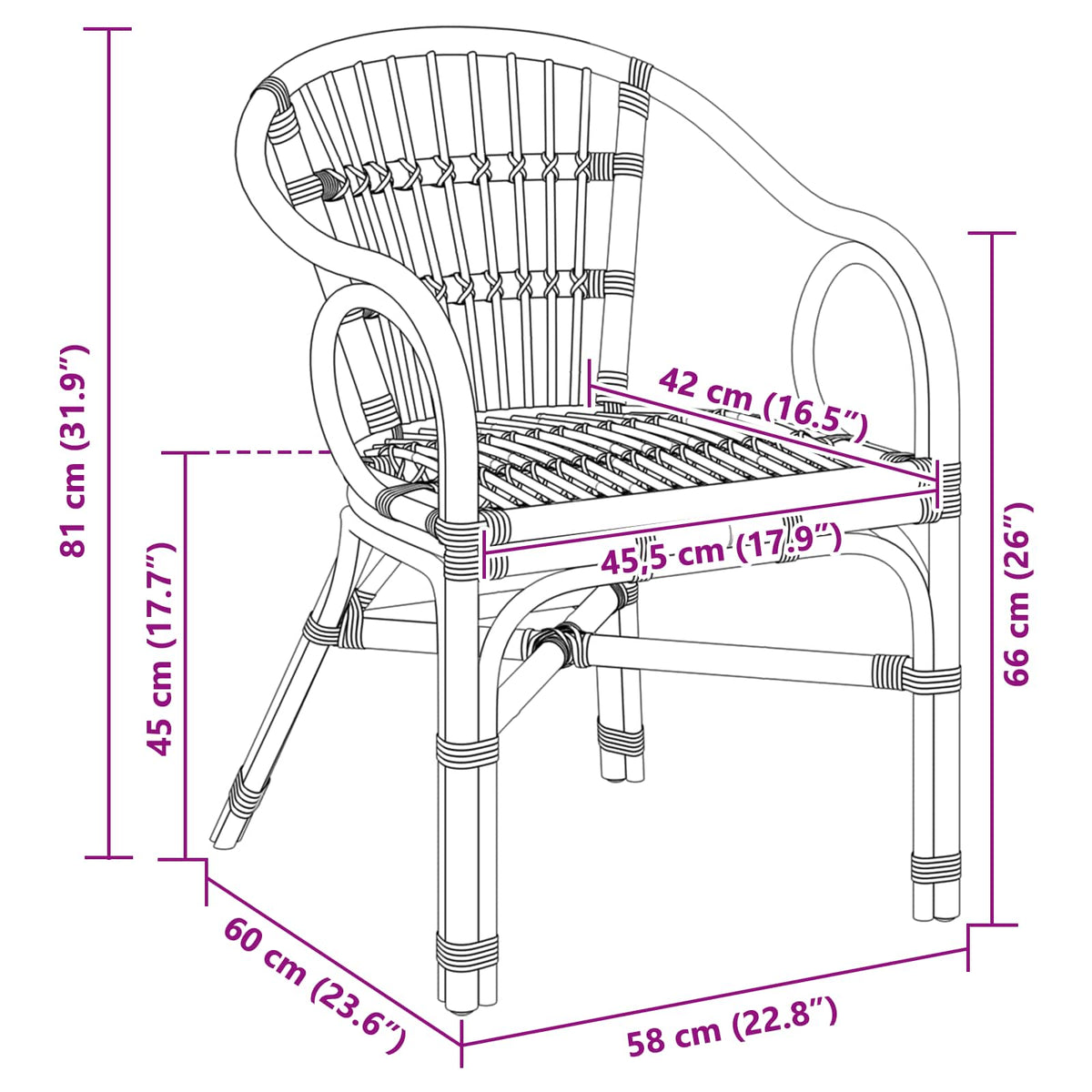 Staplestol Naturfarvet 58 x 60 x 81 cm Rattan