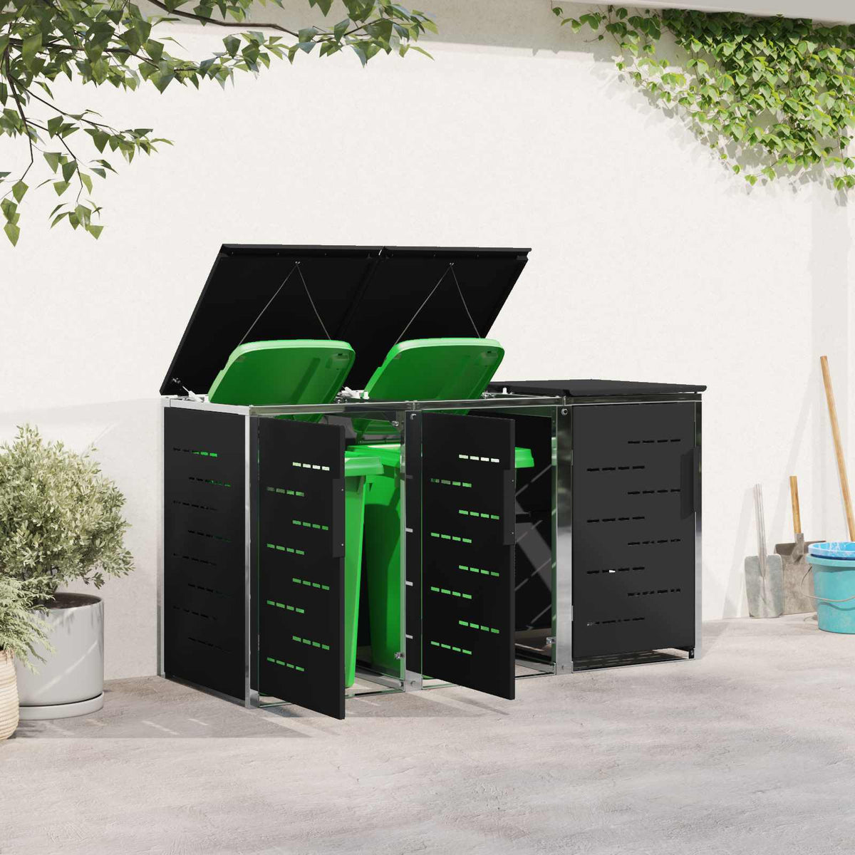 Skraldespand opbevaring for 3 Bins 240L Rustfrit stål Sort