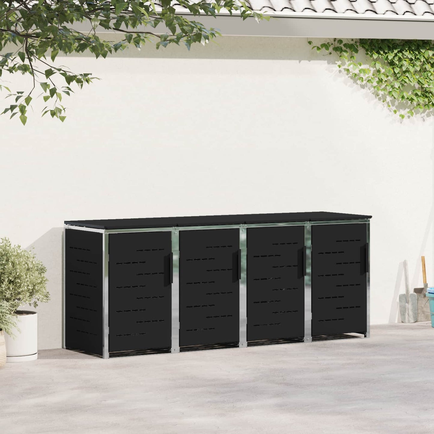 Skraldespand opbevaring for 4 Bins 240L Rustfrit stål Sort