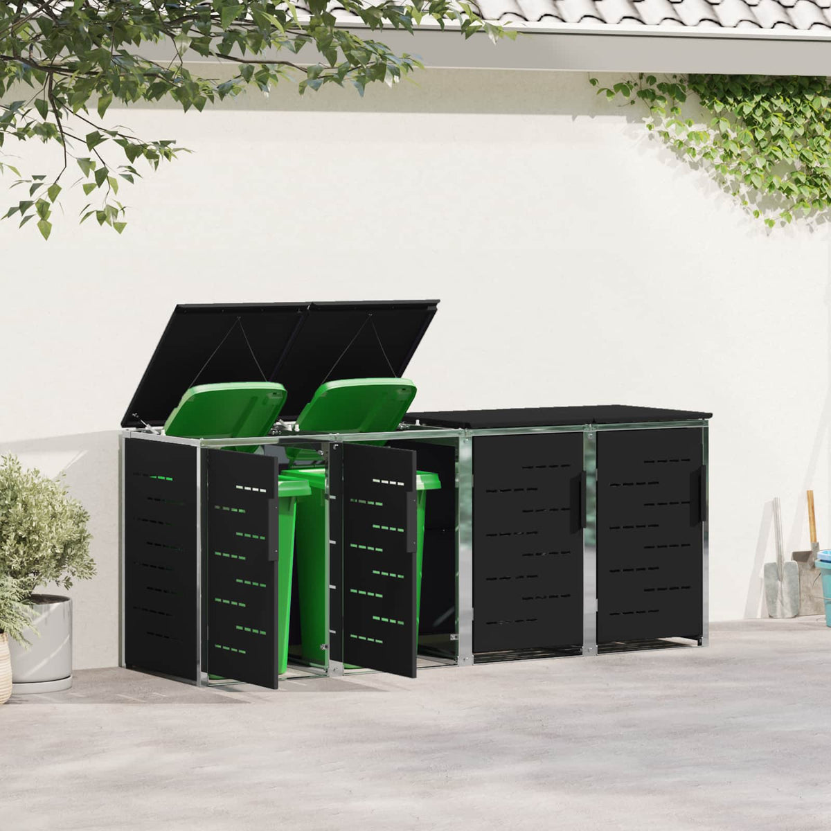 Skraldespand opbevaring for 4 Bins 240L Rustfrit stål Sort
