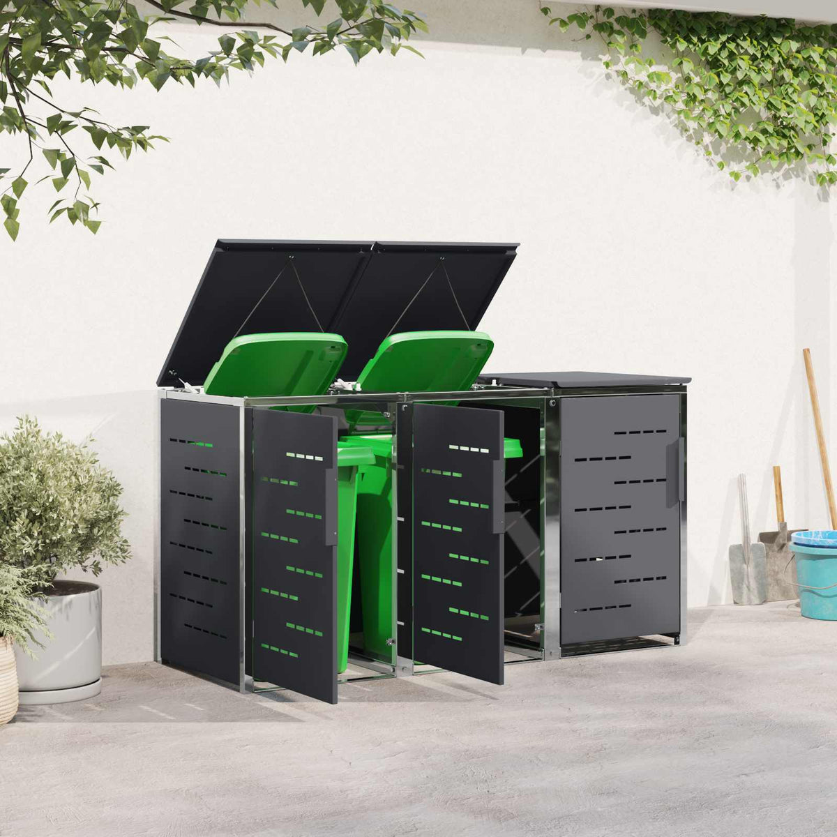Skraldespand opbevaring for 3 Bins 240L Rustfrit stål Antracit