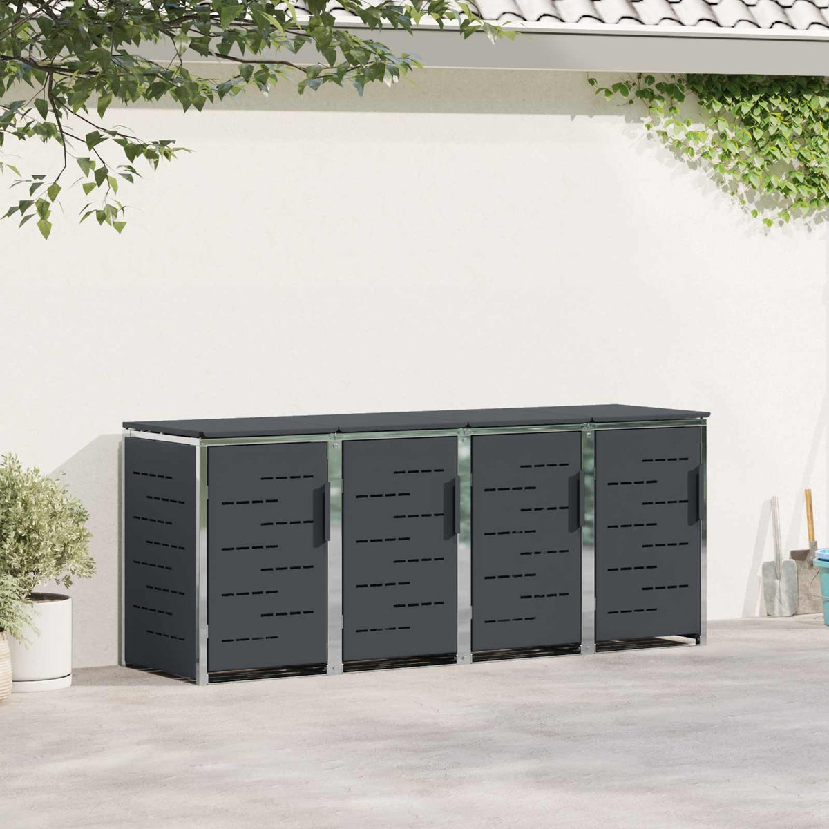 Skraldespand opbevaring for 4 Bins 240L Rustfrit stål Antracit