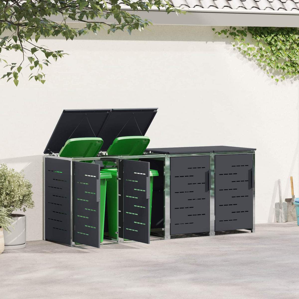 Skraldespand opbevaring for 4 Bins 240L Rustfrit stål Antracit