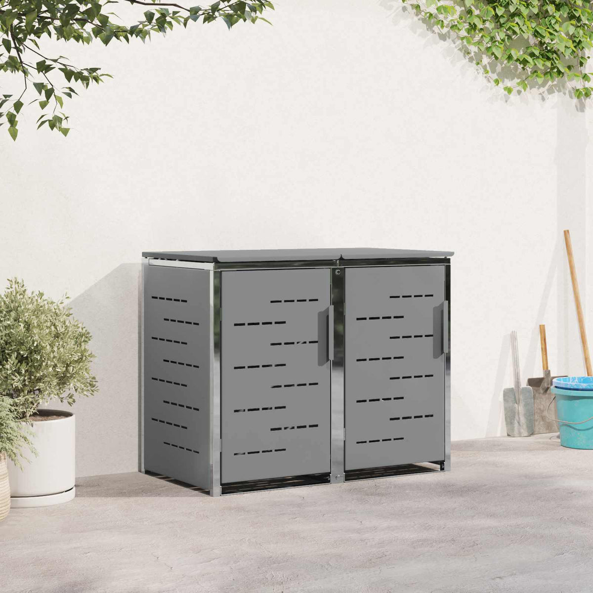 Skraldespand opbevaring for 2 Bins 240L Rustfrit stål Grå
