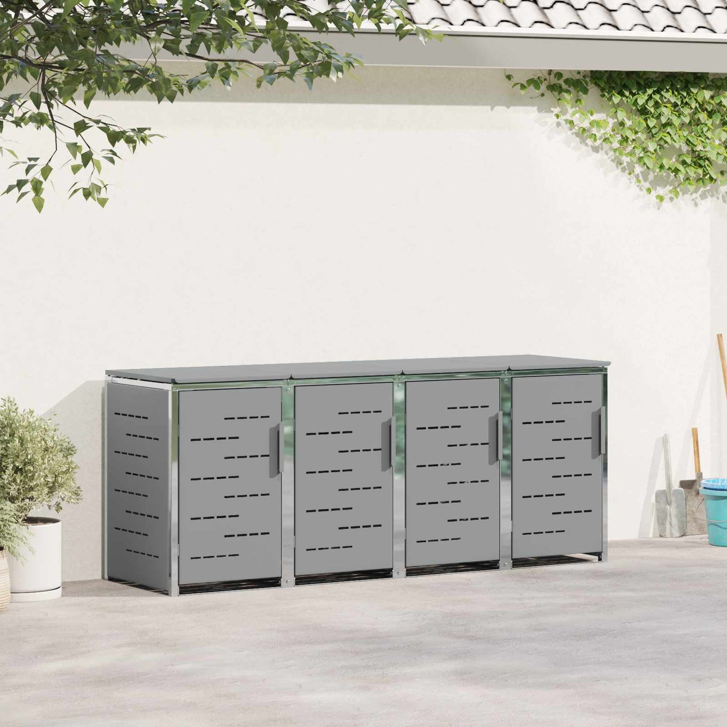 Skraldespand opbevaring for 4 Bins 240L Rustfrit stål Grå