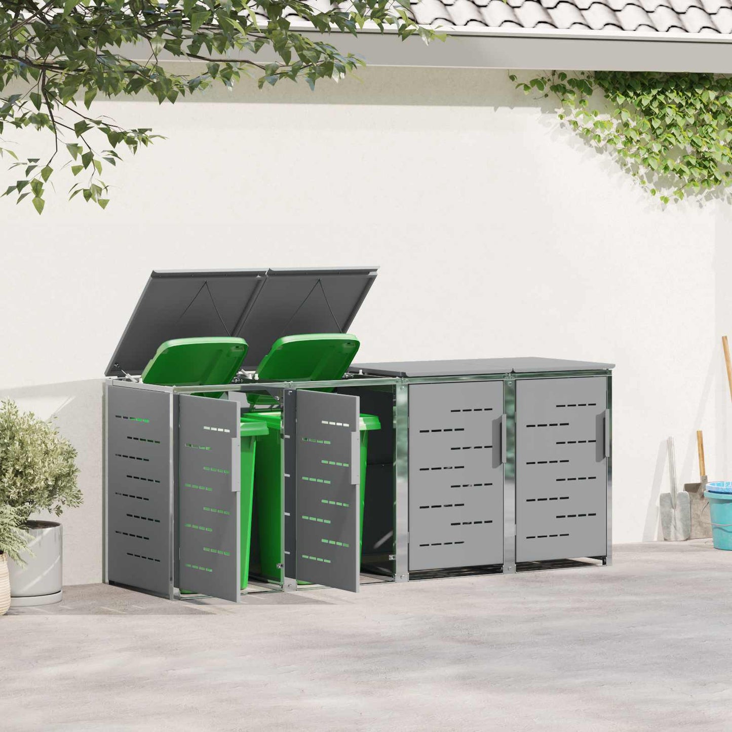 Skraldespand opbevaring for 4 Bins 240L Rustfrit stål Grå