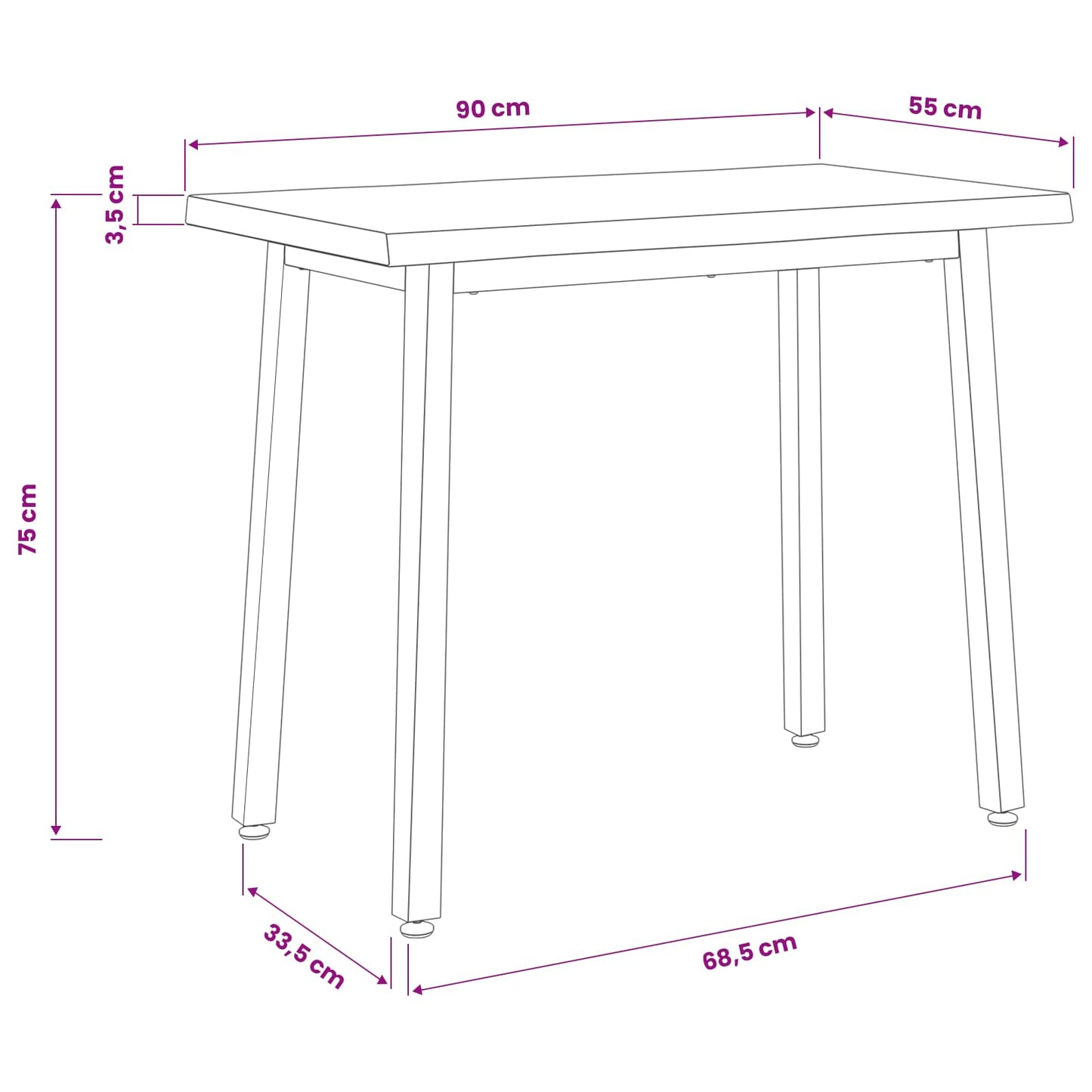 90 x 55 x 75 cm Massivt Akacietræ Mørkebrun og Sort Rektangulær
