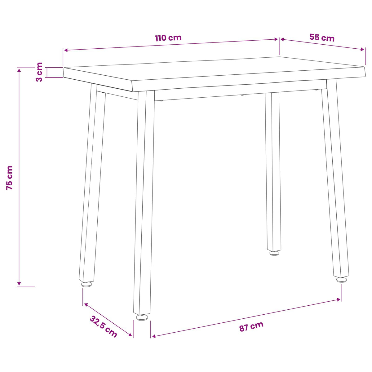 110 x 55 x 75 cm Massivt Akacietræ Hvid og sort Rektangulær