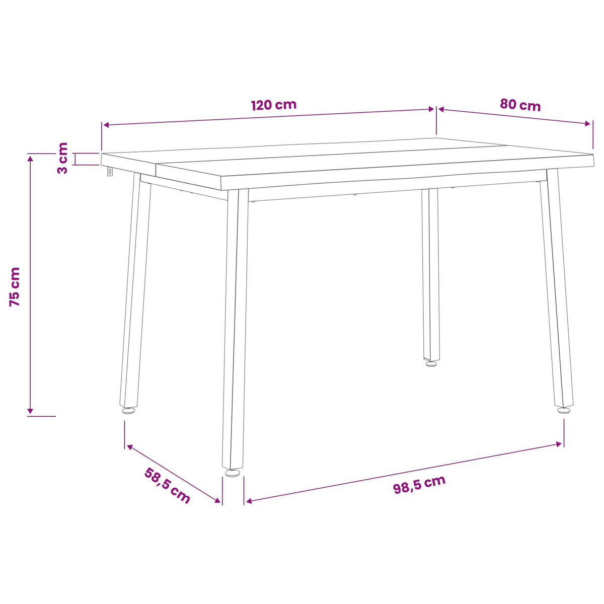 120 x 80 x 75 cm Massivt Akacietræ Hvid Rektangulær